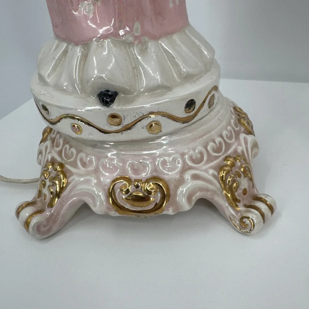 Vintage Pair Of Ceramic Handmade‎ Holly Hobby Style Lamps 1974 Pink Prairie
